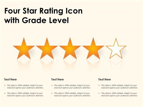 Four Star Rating Icon With Grade Level Presentation Graphics