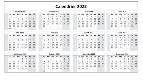 Calendrier 2022 Annuel Imprimer Une Colonne Par Mois Format Paysage