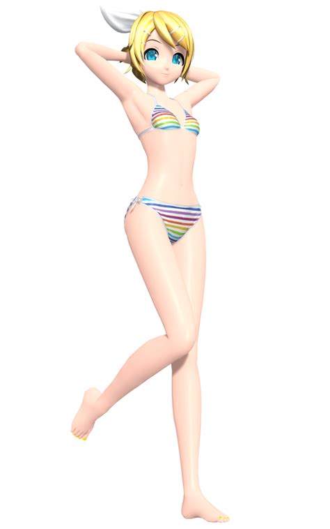 Kagamine Rin V2 Stripped Bikini Project Diva F Rin Y Len Kagamine Len Kagamine Rin