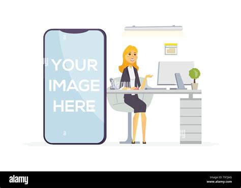 Happy Female Office Worker Colorful Modern Vector Illustration Stock