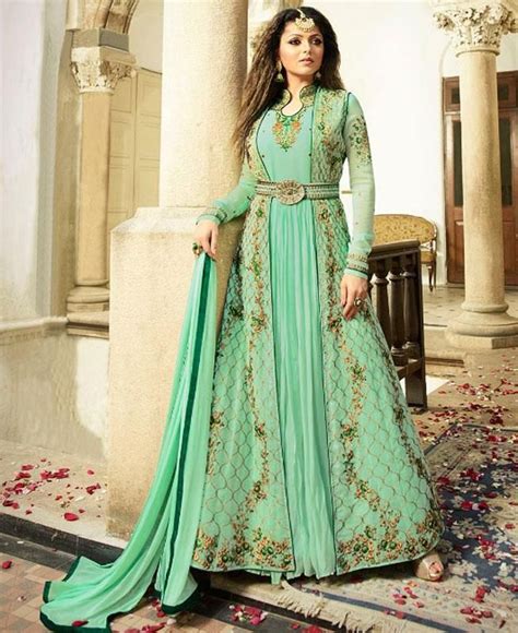 Buy online party wear anarkalis gown dresses with floral embroidery patterns for young girls. #hey @a1designerwear . Item code: LLT544-2305 . Buy ...