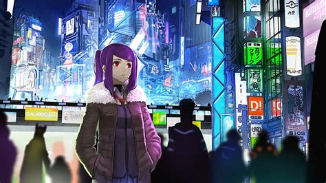Hd Wallpaper Girl The City Future Fiction Neon Anime Art