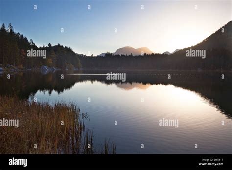 Lake Hintersee At Dawn View Of Hoher Goell Ramsau Berchtesgaden