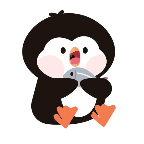 Premium Vector Cute Penguin Eating Fish Cartoon