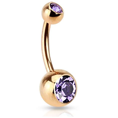 Rose Gold Ip Steel Double Cz Gem Belly Button Navel Ring Liked On