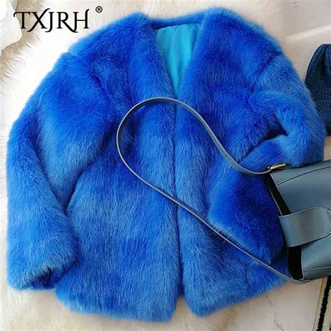 Buy Txjrh Stylish Winter Blue V Neck Shaggy Hairy Faux