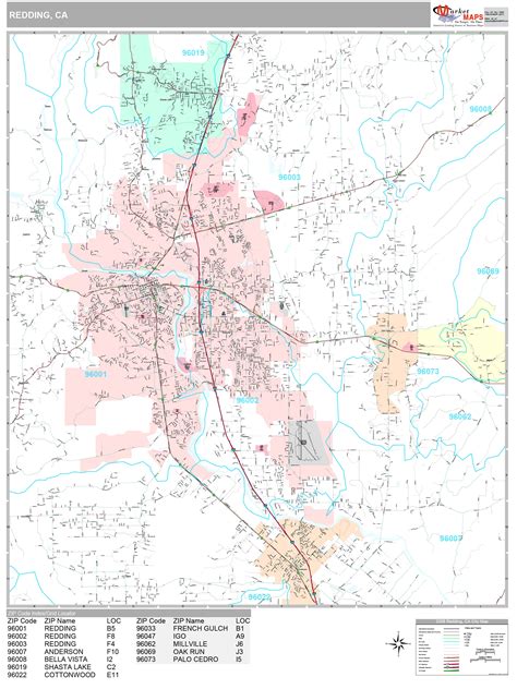 Redding California Wall Map Premium Style By Marketmaps Mapsales