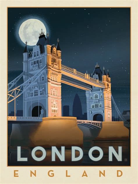 London Tower Bridge Vintage Travel Poster Retro Travel Poster London