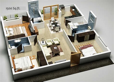 Image Result For Free Planhouse 3 Bed Room 3d House Plans House