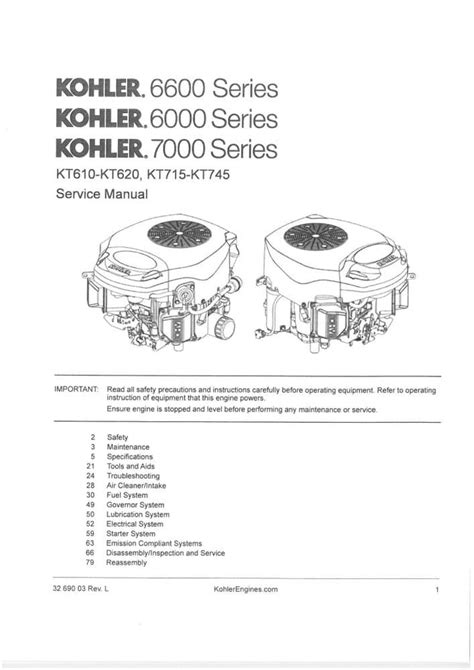 Kohler Engine Kt610 Kt620 Kt715 Kt725 Kt730 Kt735 Kt740 Kt745 Workshop Manual