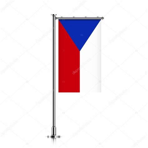 De vlag van tsjechië bestaat uit een witte en rode baan met een blauwe driehoek aan de linkerkant. Vlag van Tsjechië opknoping op een paal — Stockvector ...