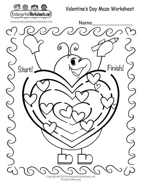 Fun Valentines Day Maze Worksheet For Kindergarten