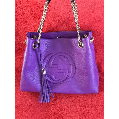 Gucci Soho Purple Shoulder Bag With Chain Strap Leather Ref59229