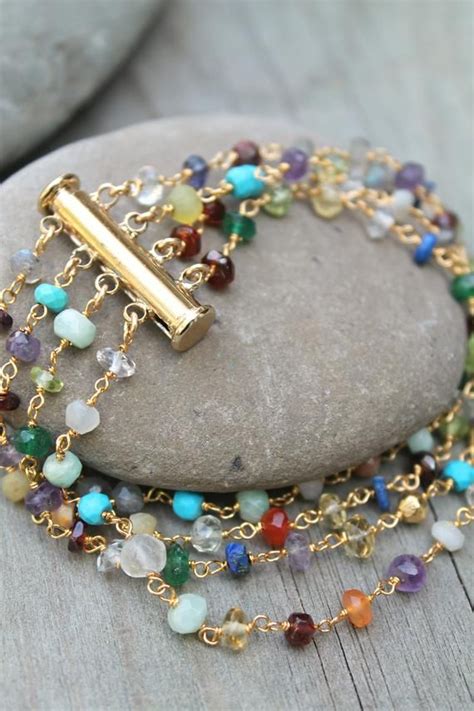 Multi Gemstone Bracelet Multi Strand Bracelet Turquoise Onyx Etsy