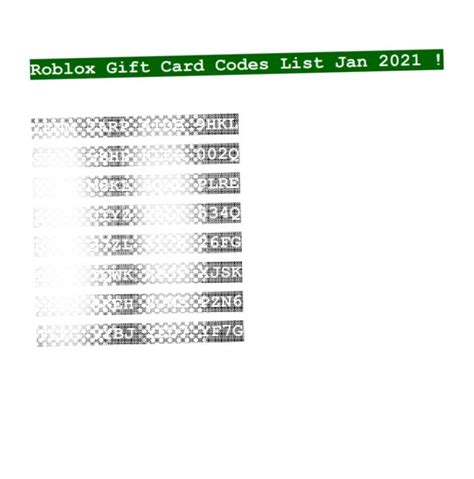 ROBLOX UNUSED GIFT CARD CODES LIST JAN 2021 Roblox Gifts Roblox