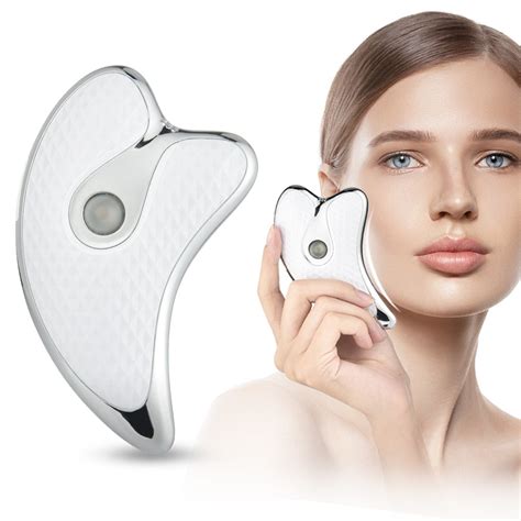 Heated Vibrating Facial Massager Electric Gua Sha Board Red Blue Light — Nupono