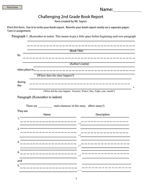 Book Report Worksheets 3rd Grade