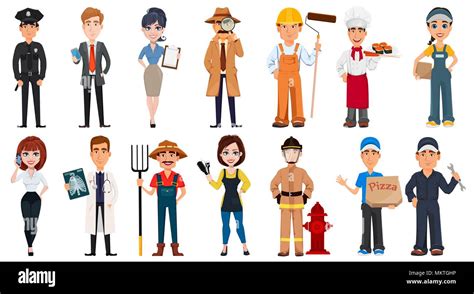 People Of Different Professions Set Of Cartoon Characters With Various