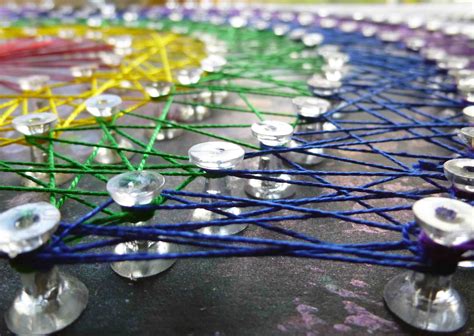 Rainbow String Art Made With String And Push Pins Stringart Pins