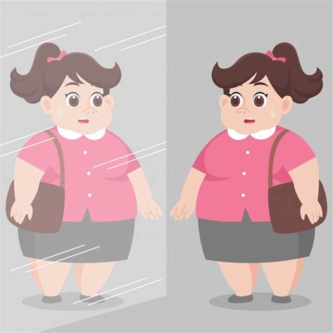 premium vector big fat woman looking herself in the mirror and feel worry