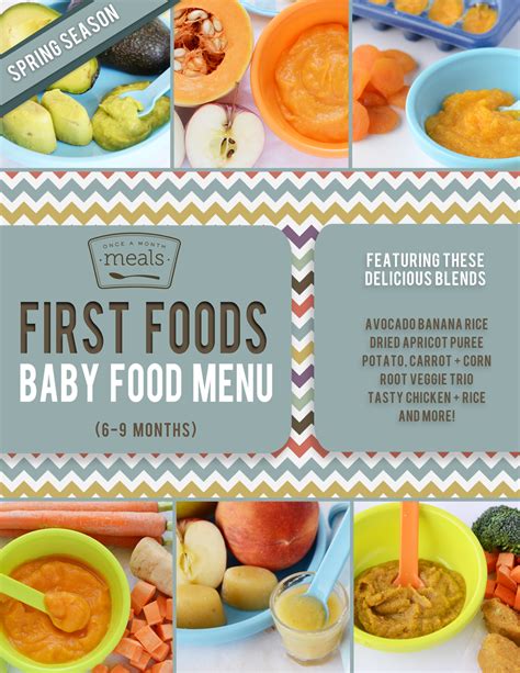 If you are a new mum, you can check this baby food chart for 6 months baby. First Foods 6-9+ Months Spring Baby Food Meal Plan | Baby ...