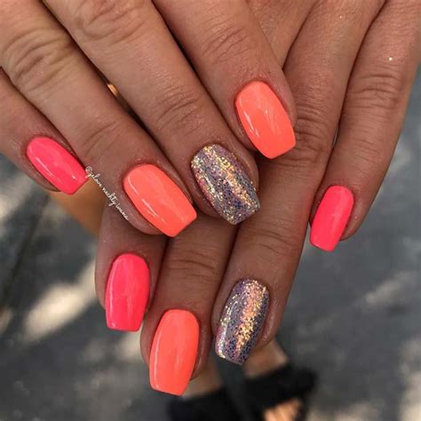 Neon Orange Nails With Glitter Psikyolalola