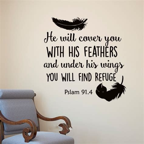 Cute Bible Verse Feathers He Will Cover You Wall Art