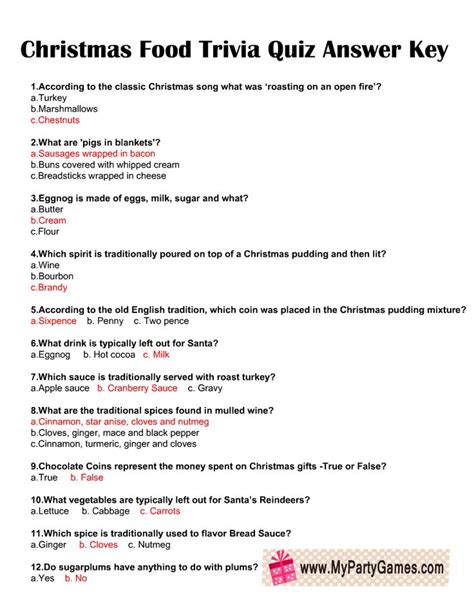 Free Printable Christmas Food Trivia Quiz With Answer Key Christmas