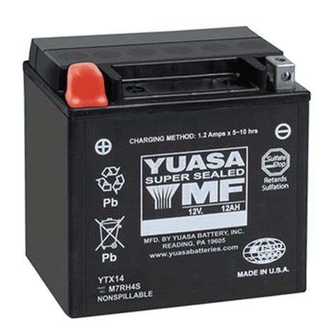 yuasa ytx14 factory activated maintenance free 12 volt battery