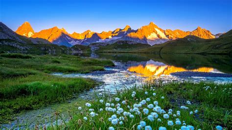 Glow Grass Mont Blanc Beautiful Spring Sky Lake Mountain