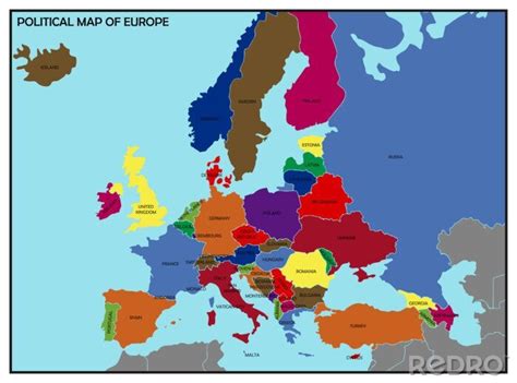 Fototapeta Polityczna Mapa Europy Na Wymiar • Ilustracja Graficzny