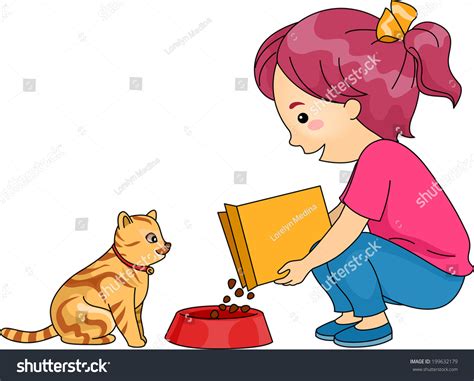 Illustration Of A Little Girl Feeding Her Cat 199632179 Shutterstock