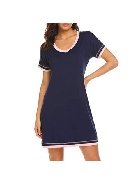 Patgoal Nightgowns For Womens Short Sleeve Sleepwear Cotton V Neck Nightshirt Loose Comfy Sleep