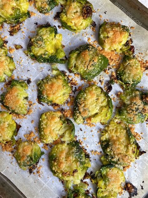 Oven Roasted Smashed Brussels Sprouts With Garlic Parmesan Cheese