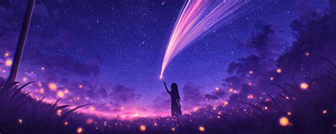 1200x480 Resolution Anime Girl And Cool Starry Sky 1200x480 Resolution