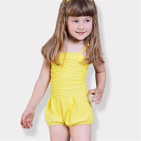 Swimwear Kids 2018 One Piece Yellow Girl Swimsuits For Children Braces