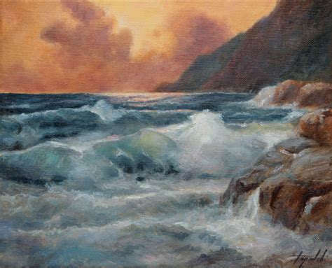 Seascape At Sunset Seaside Oil Painting Fine Arts Gallery Original Fine Art Oil Paintings