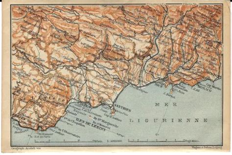 1913 Old Antique Map Menton To Frejus Antique Map £1445 Picclick Uk