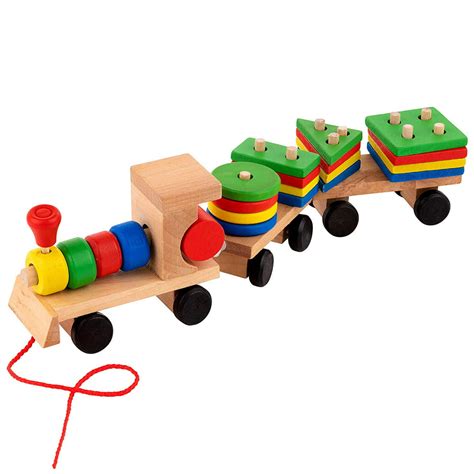 Toy To Enjoy Wooden Stacking Toy Train With Shape Sorter And Stacking