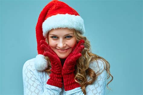 Girl Dressed In Santa Hat With A Christmas T Stock Image Image Of
