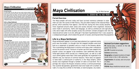 Free Maya Civilisation Fact Sheet Maya Facts For Kids