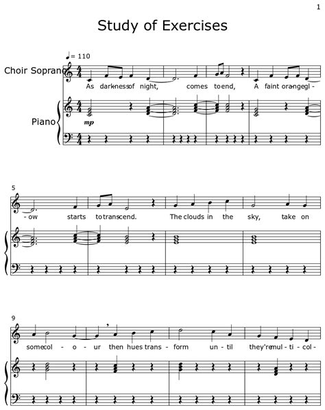 Study Of Exercises Sheet Music For Choir Aahs Piano