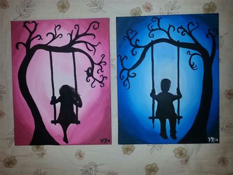 Easy Painting Boy And Girl On Tree Swing Acrylics By Vicky Lynn