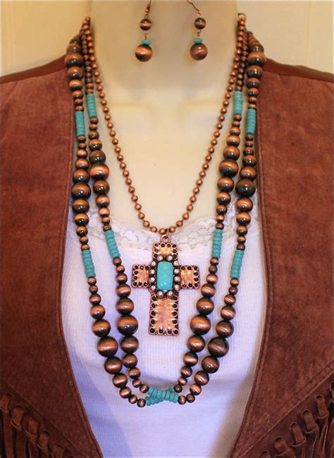 Turquoise Bead Copper Navajo Style Cross Two Piece Necklace Etsy