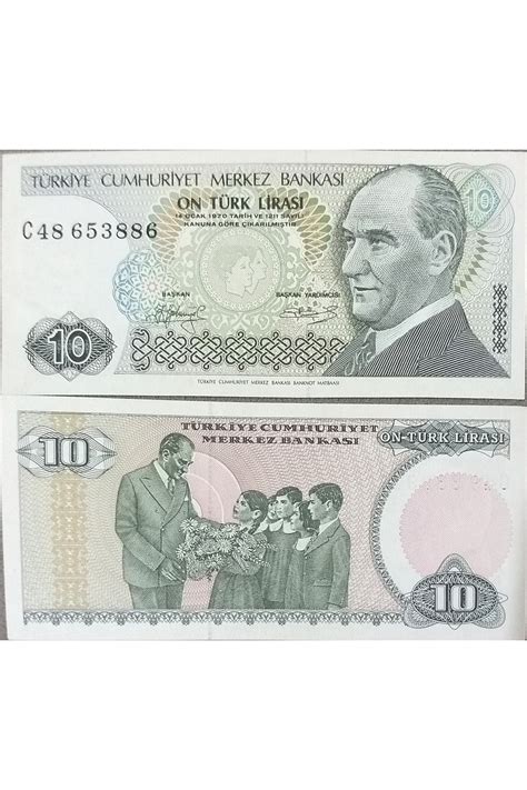 Yediotuz 7 emisyon 10 ON Türk Lirası Eski Koleksiyon Kâğıt Para C