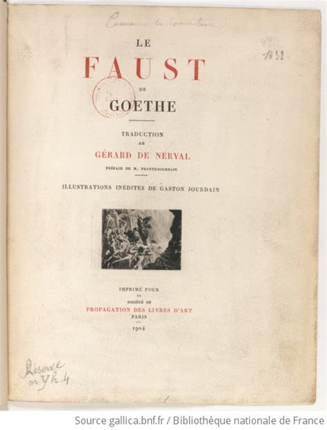 Le Faust De Goethe Traduction De Gérard De Nerval Préface De M Frantz Jourdain
