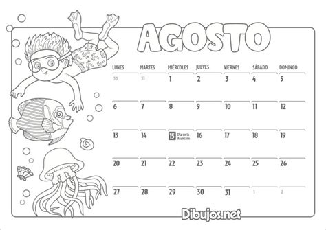 Calendario Mes De Agosto Para Completar Y Colorear Colorea El Dibujos