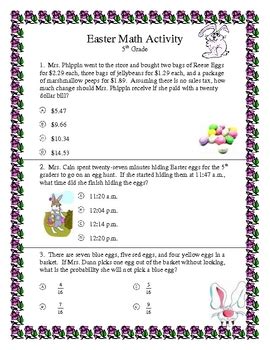 Has a large collection of easter math worksheets, reading comprehension passages, and printable games. Easter Math 5th Grade by Joyce Moxley | Teachers Pay Teachers
