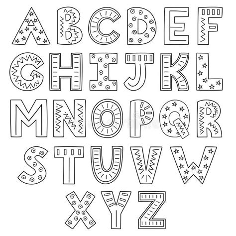 Black And White Alphabet Hand Drawn Outline Abc Royalty Free