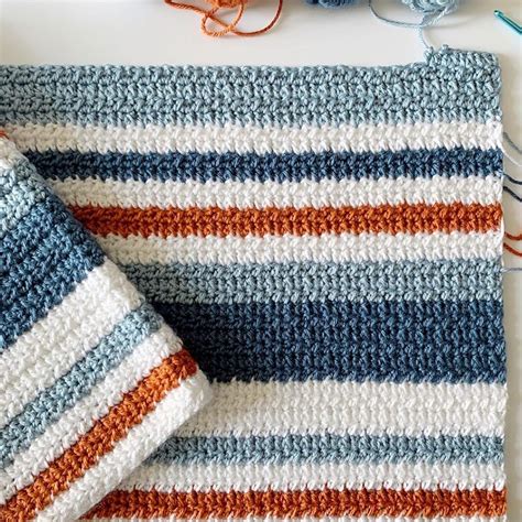 Crochet Country Blue Stripes Baby Blanket Daisy Farm Crafts